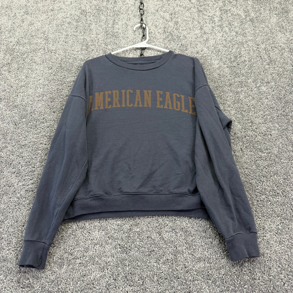 American Eagle Sweatshirt Womens M Medium Gray Graphic Crewneck